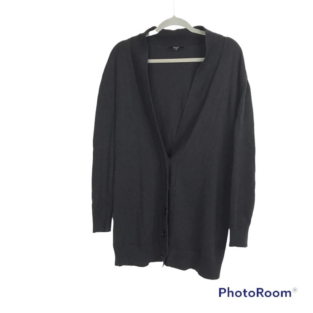 Nasty gal solid black button front cardigan with star print elbows size M